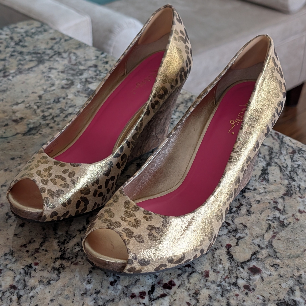 Lilly Pulitzer Leopard Print Resort Chic Wedge Sandal Sz 8.5